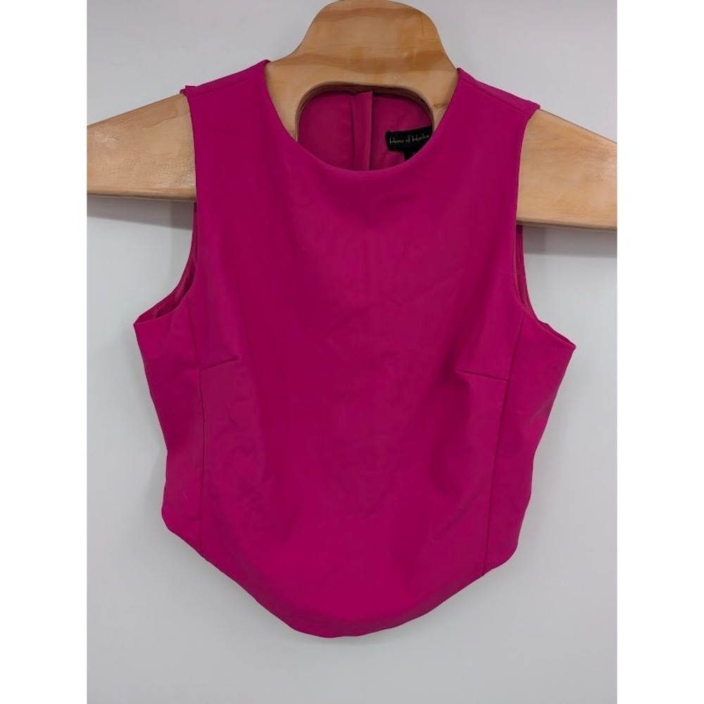 House of Harlow 1960 Women 10 Hot Pink Cropped Tank Top Curved Hem Zip Back NWOT